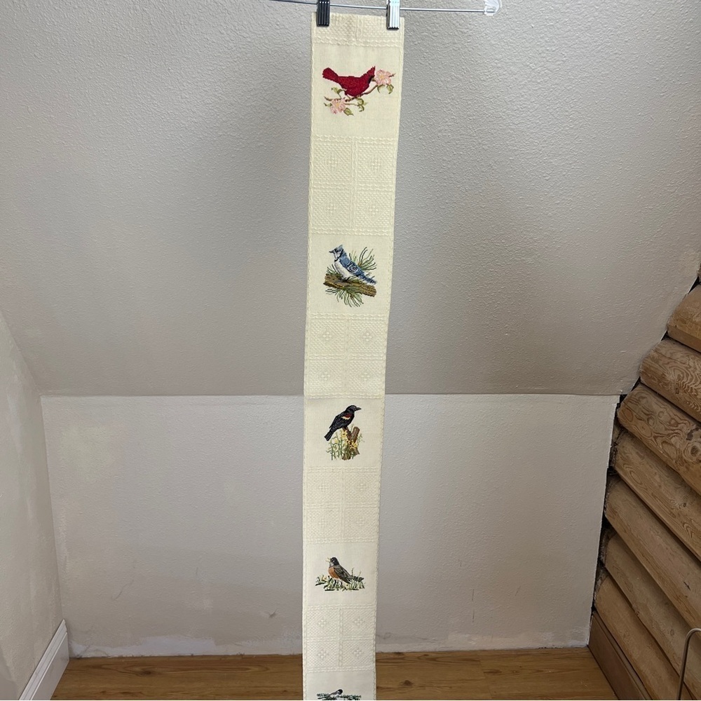 CROSS STITCH Wall Hanging Decor. 5 different petite cross stitch birds. 50”X5”